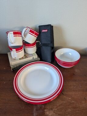Never Used Coleman Enamelware Set For 4